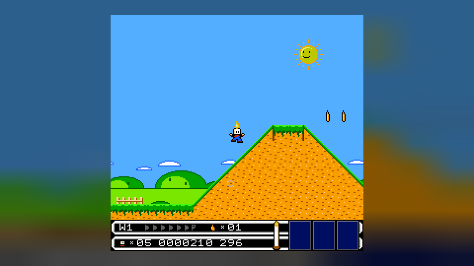 Classic side-scrolling platform action in a bright grassy world.